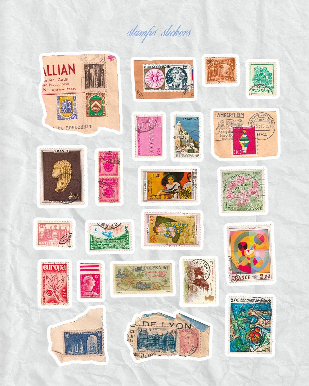 Planche de stickers - Timbres du monde