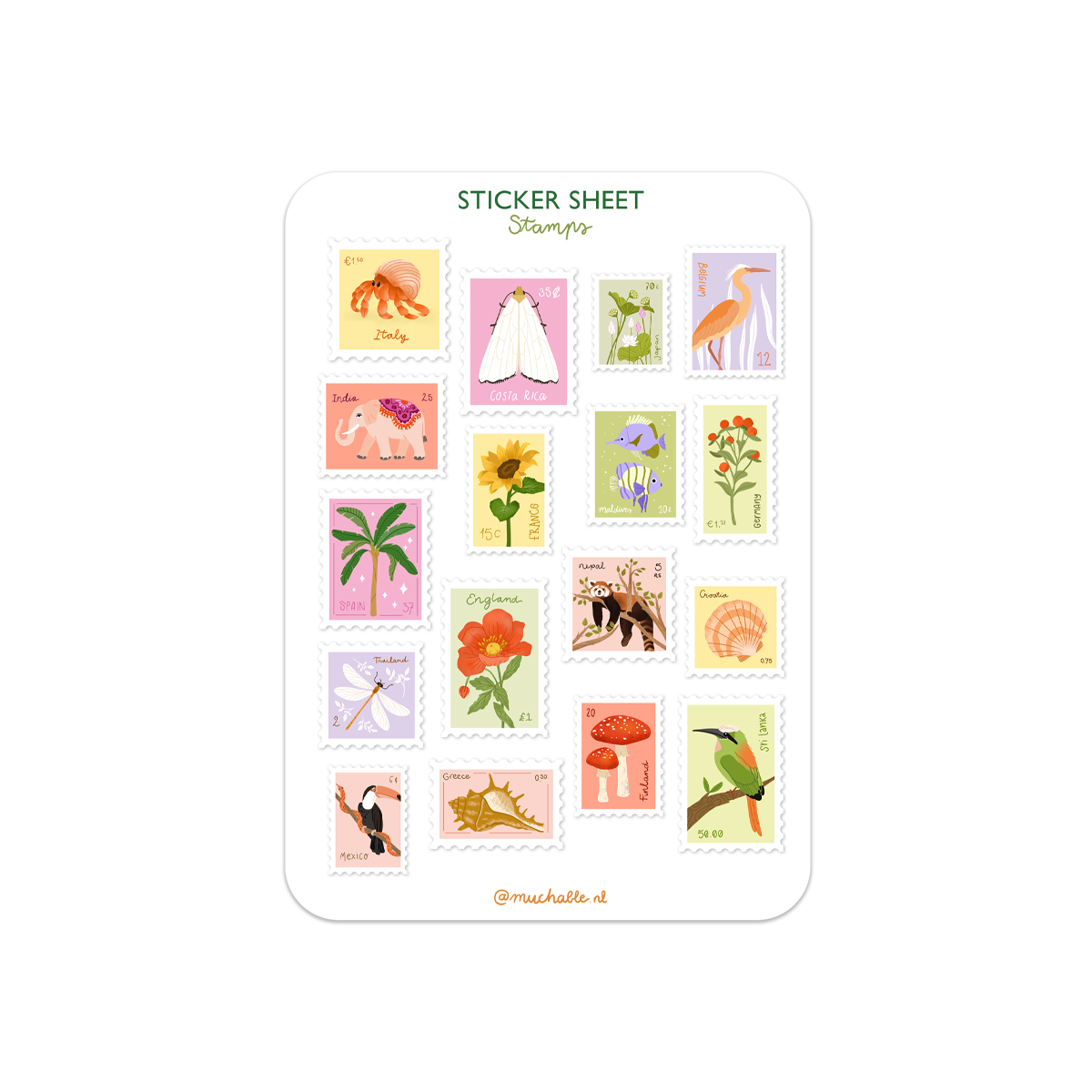 Planche de stickers - Timbres Faune