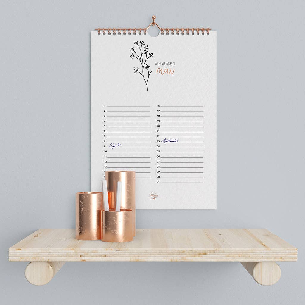 Calendrier perpétuel des anniversaires - Fleurs