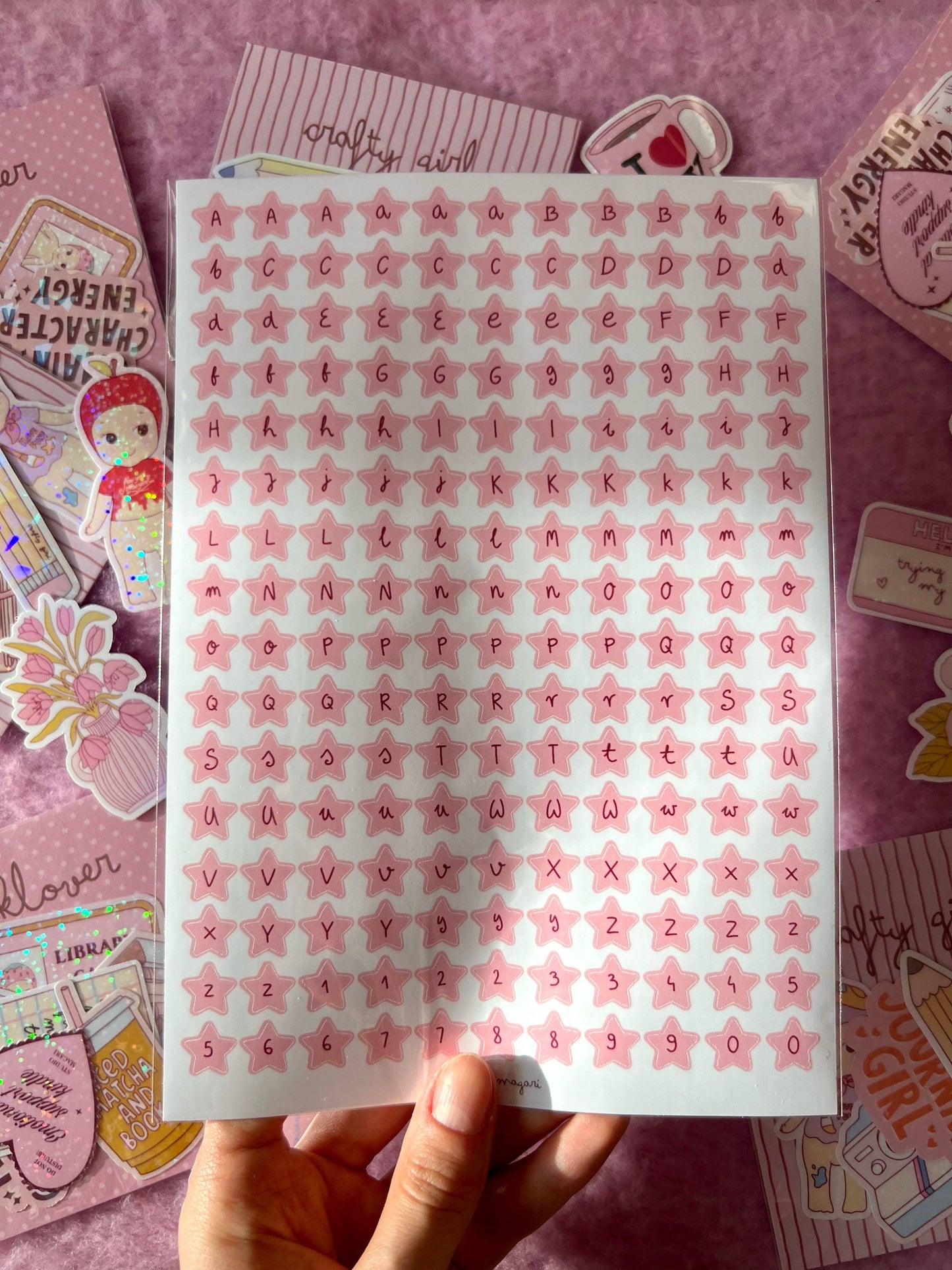 Planche de stickers - Alphabet Étoiles Roses