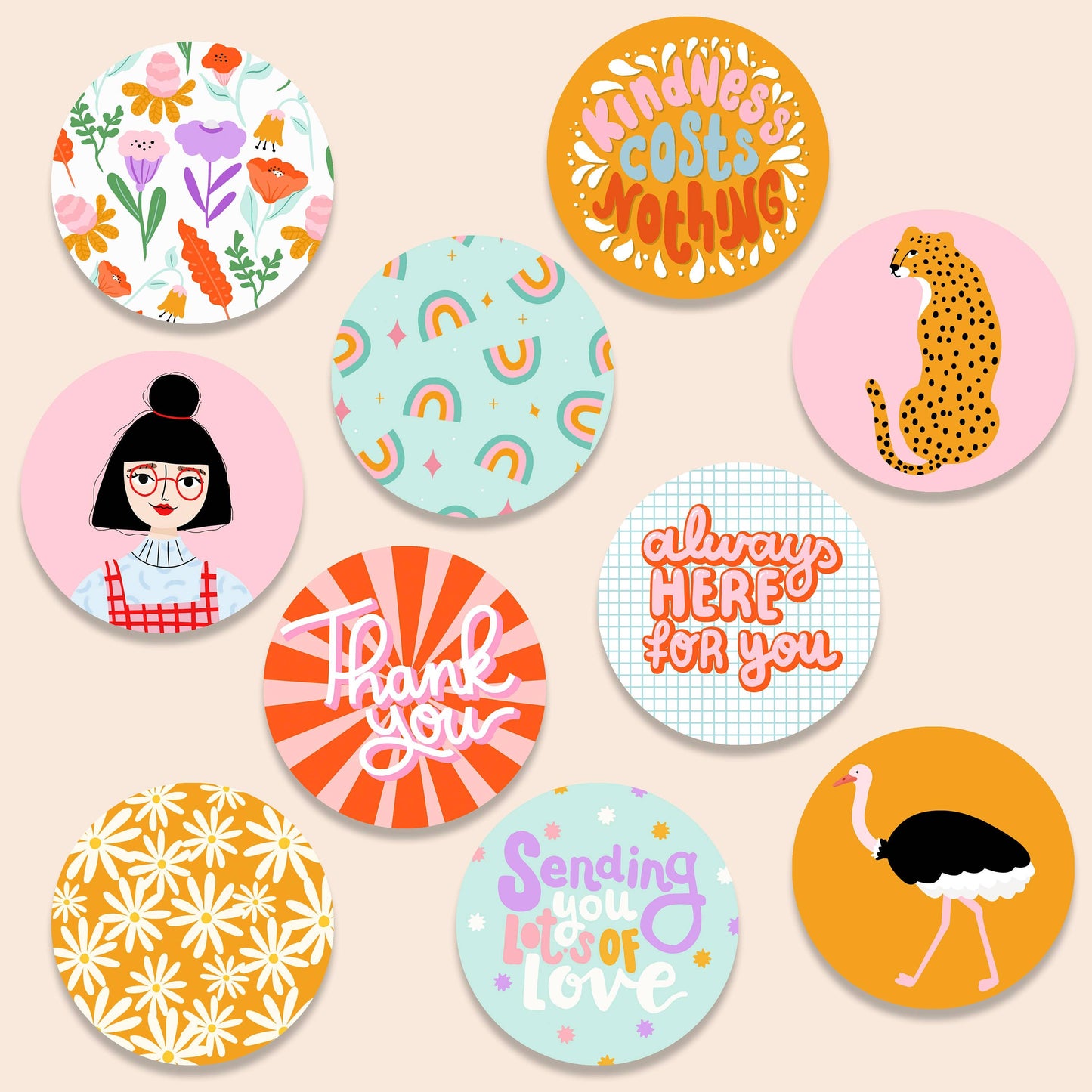 Lot de 10 stickers ronds - Kindness