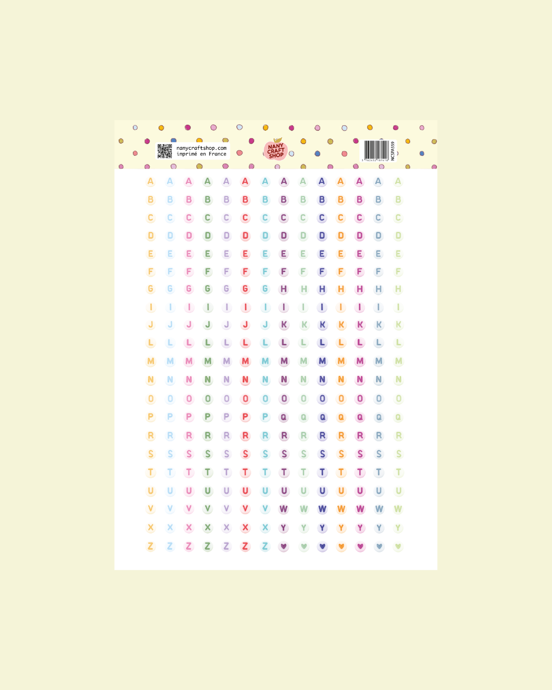 Planche de stickers - Alphabet Perles Multicolores