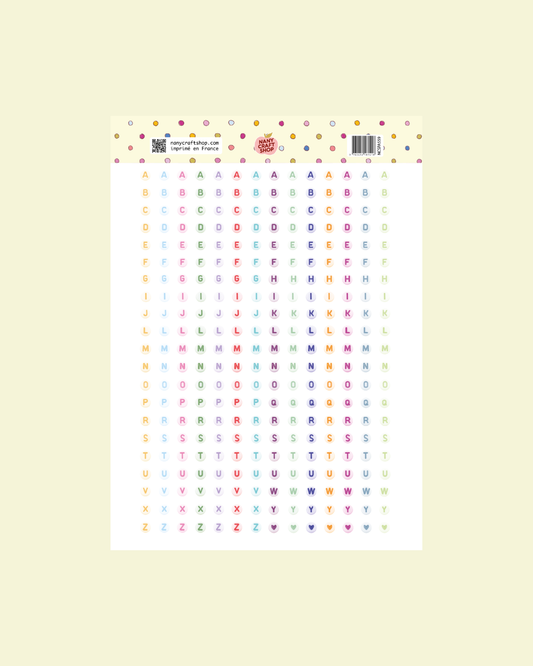 Planche de stickers - Alphabet Perles Multicolores