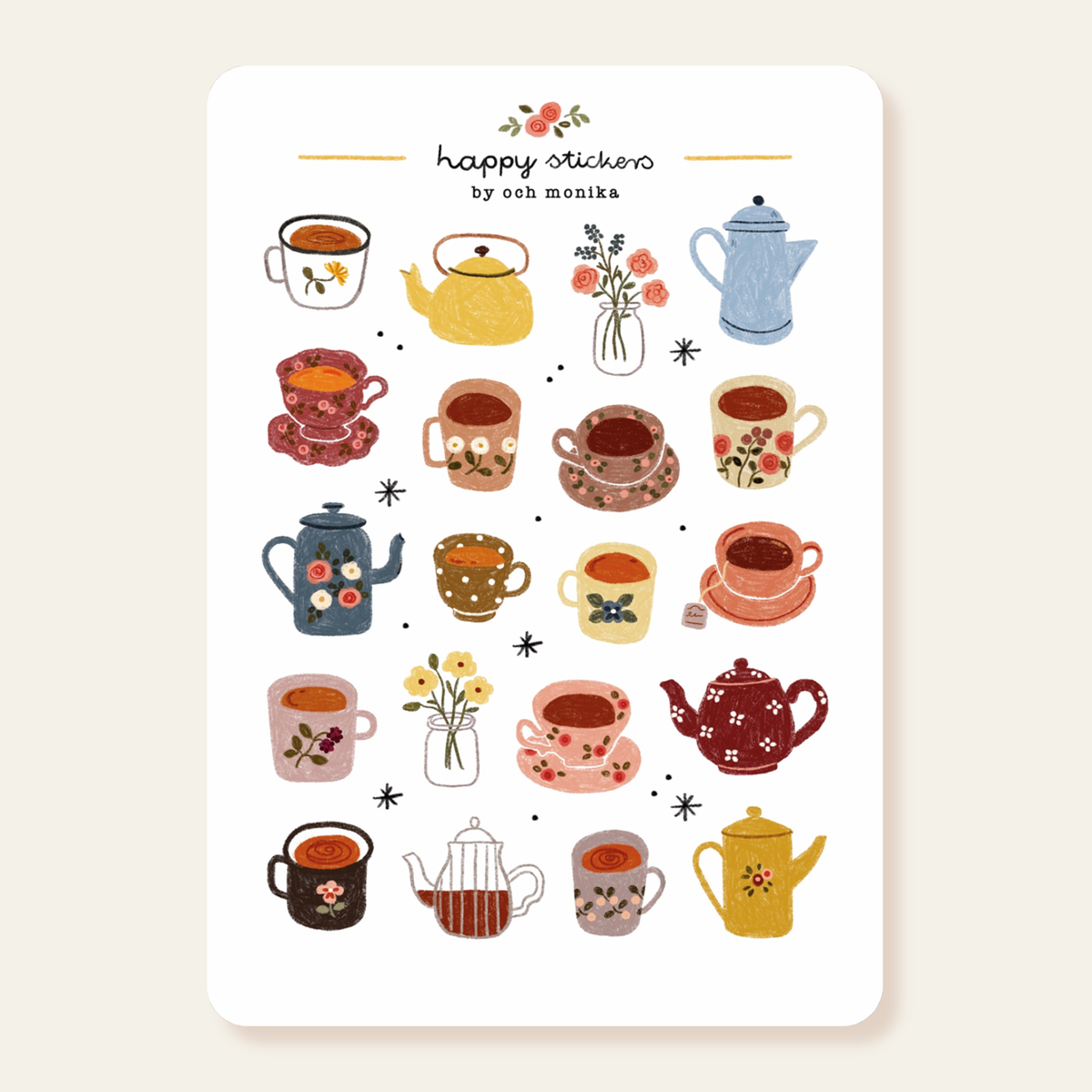 Planche de stickers - Petites tasses à thé