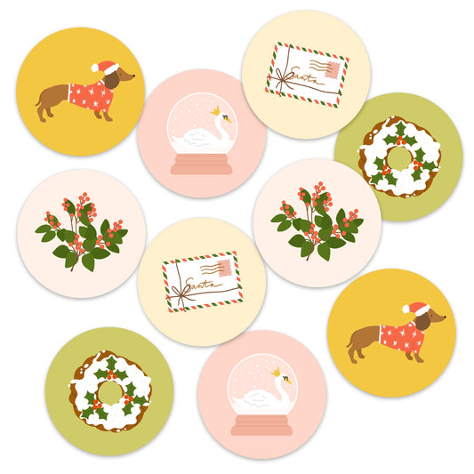 Lot de 10 stickers ronds - Noël