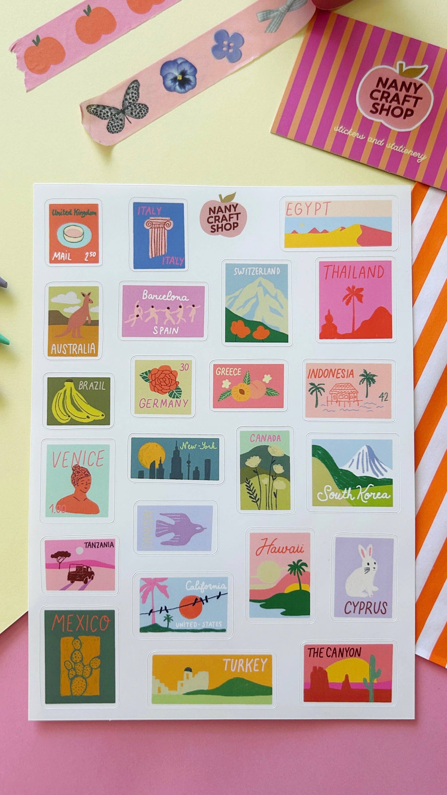 Planche de stickers - Timbres du monde