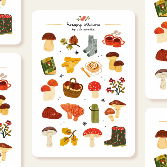 Planche de stickers - Cueillette de champignons