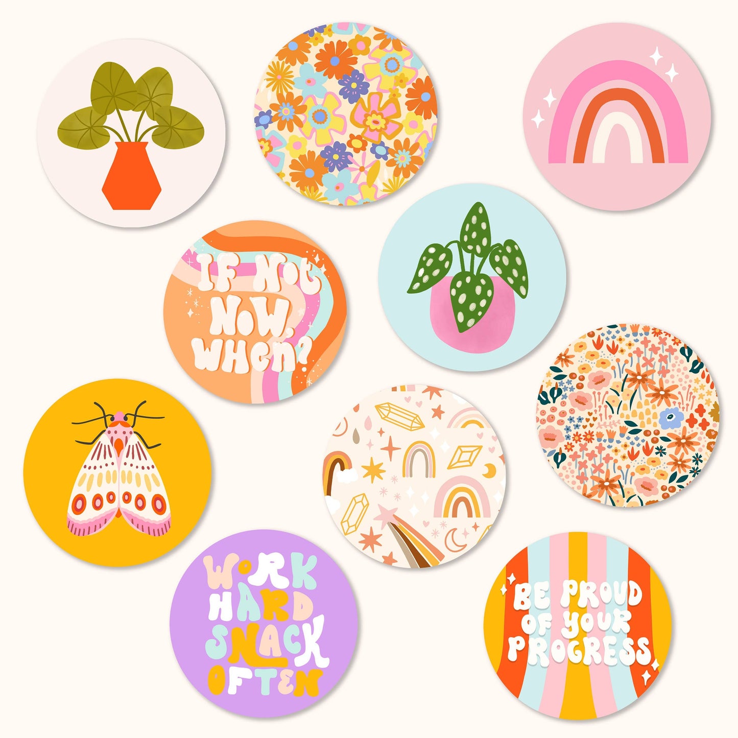 Lot de 10 stickers ronds - True colors