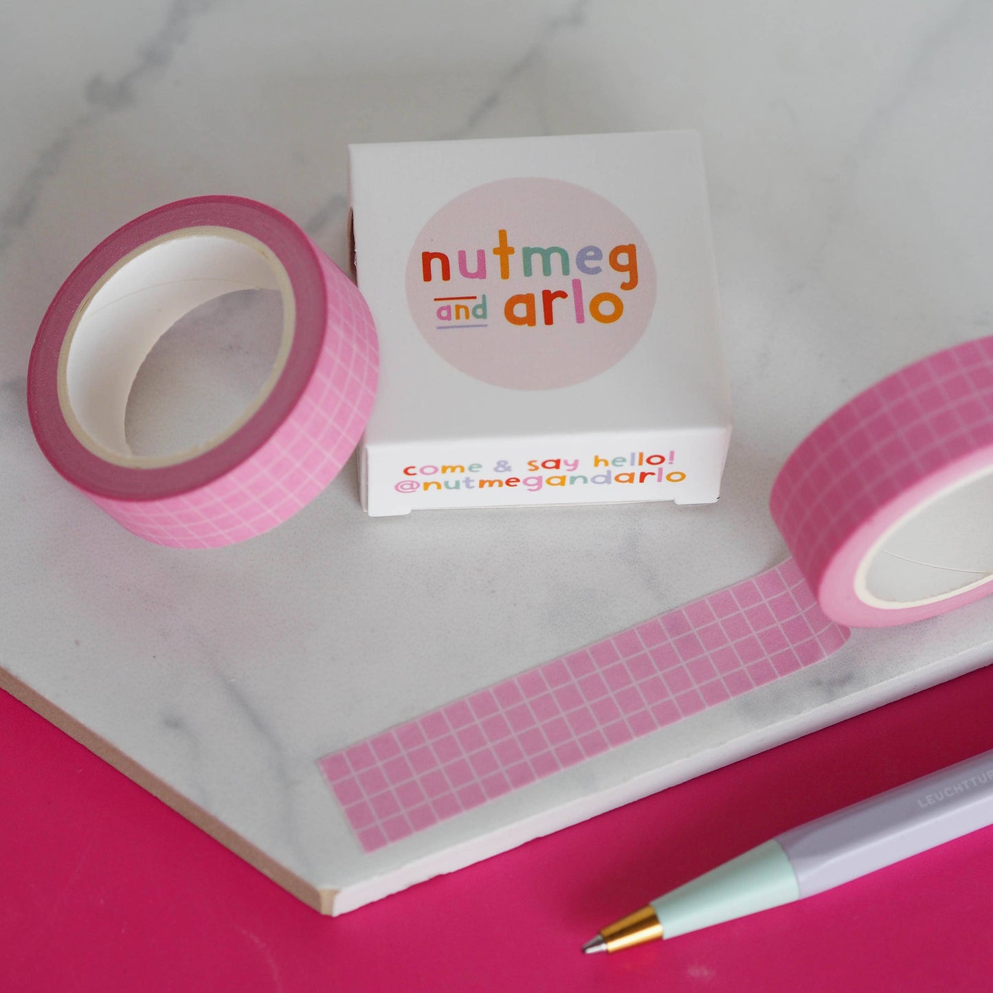 Washi Tape  - Rose à motif quadrillé