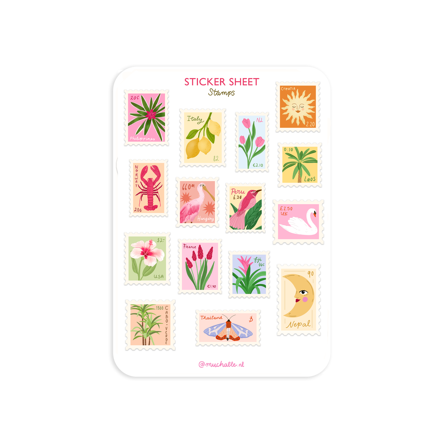 Planche de stickers - Timbres colorés