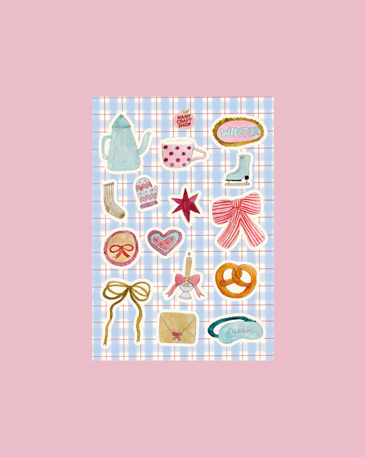 Planche de stickers - Janvier Aquarelle