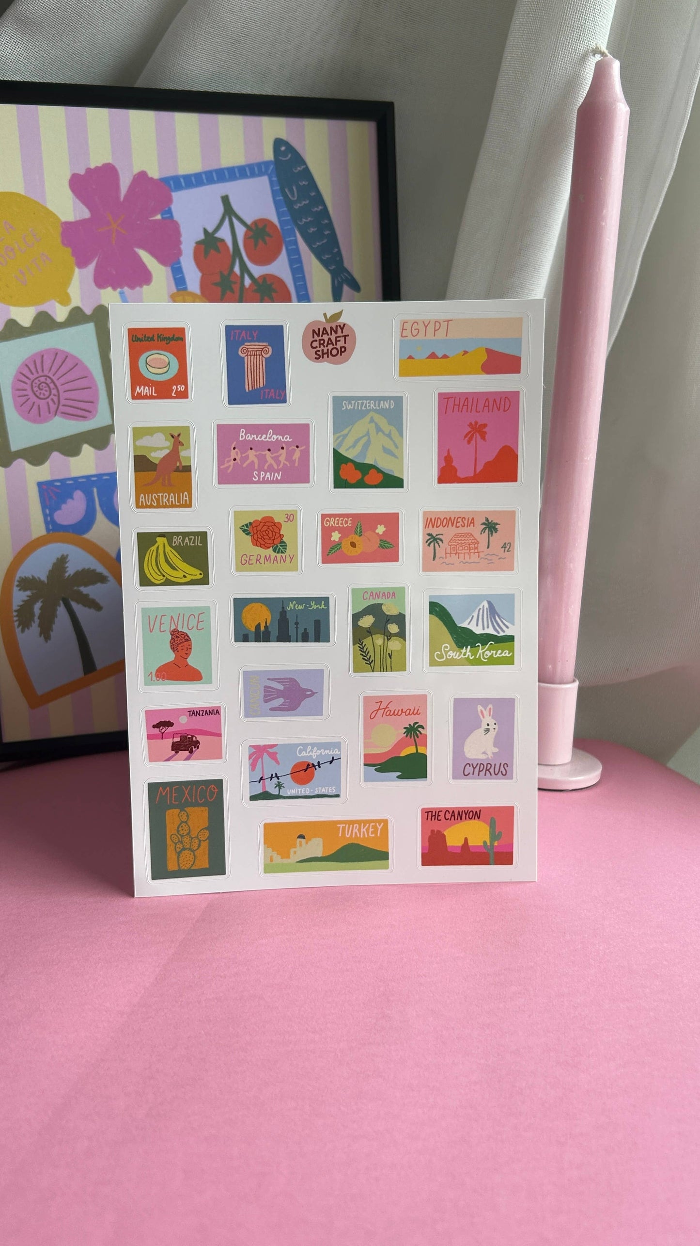 Planche de stickers - Timbres du monde