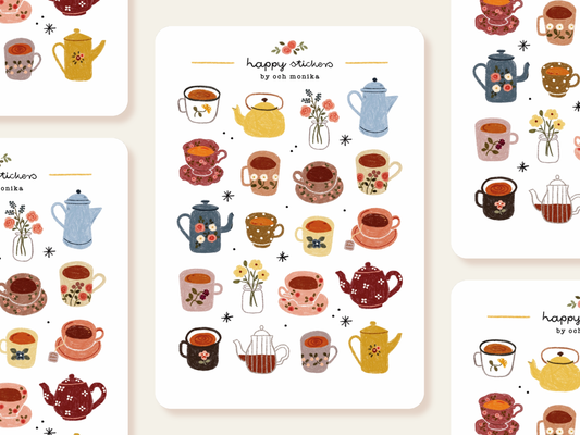 Planche de stickers - Petites tasses à thé