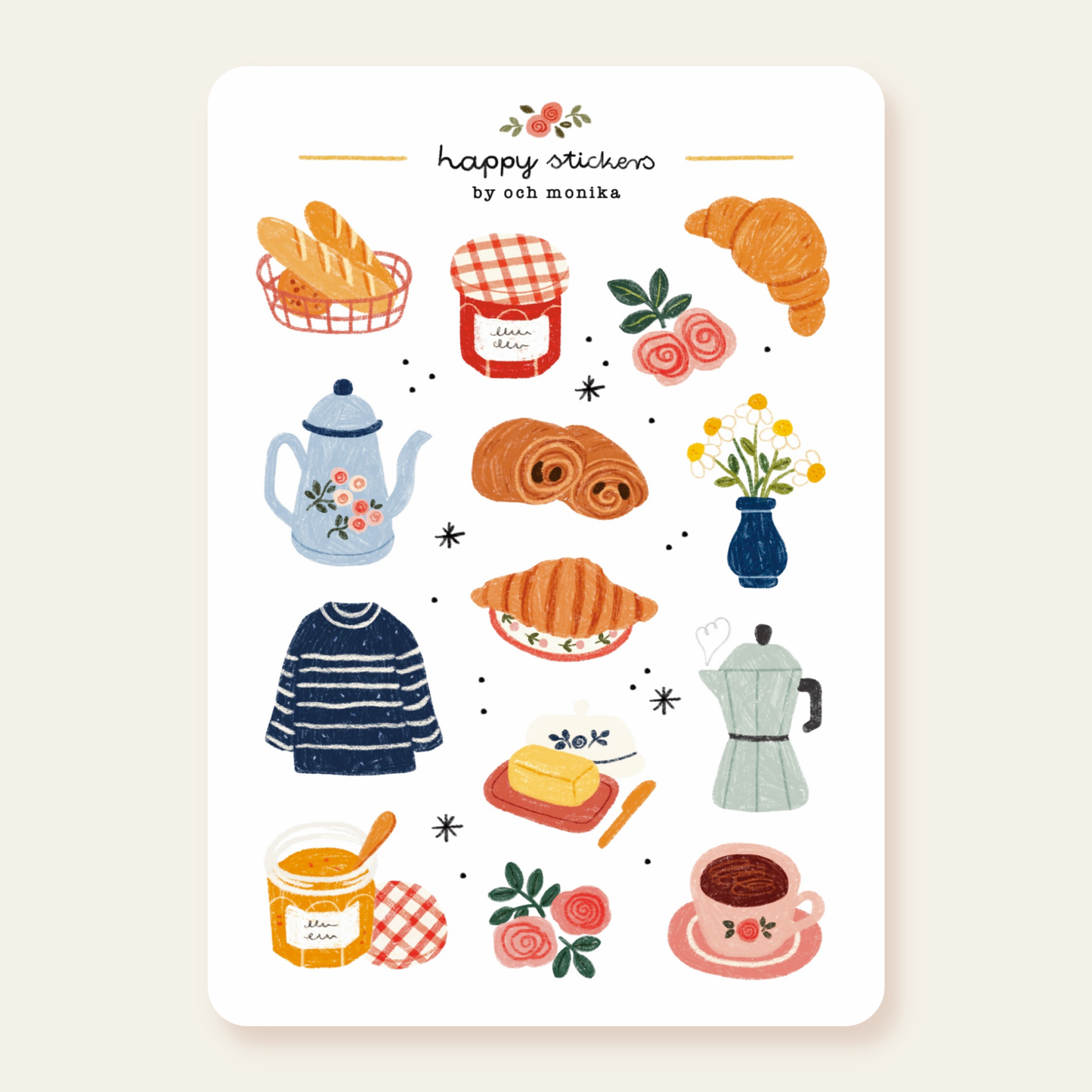Planche de stickers - Petit déjeuner français