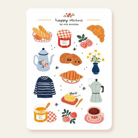 Planche de stickers - Petit déjeuner français