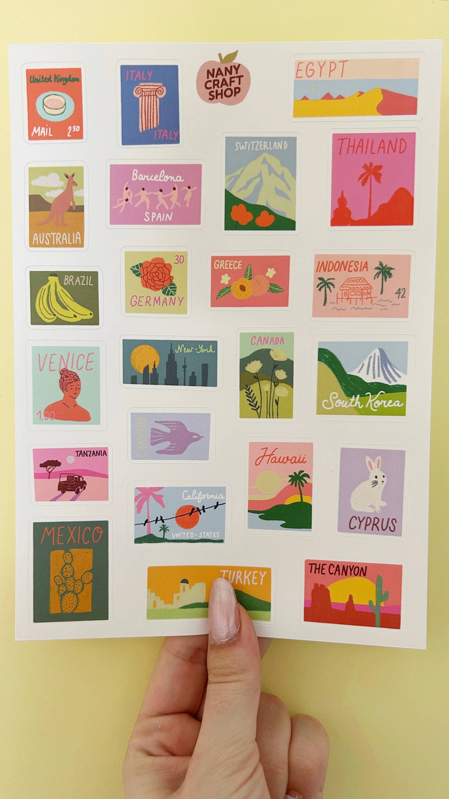 Planche de stickers - Timbres du monde