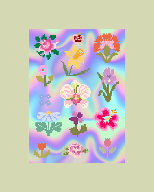 Planche de stickers - Fleurs Holographiques