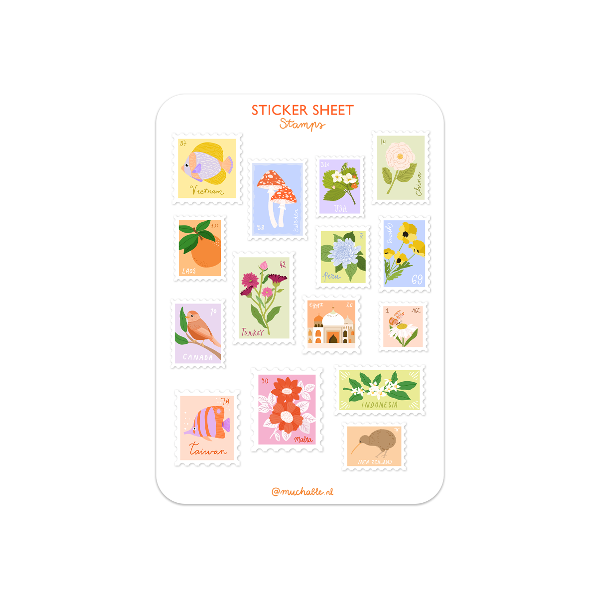 Planche de stickers - Timbres Flore