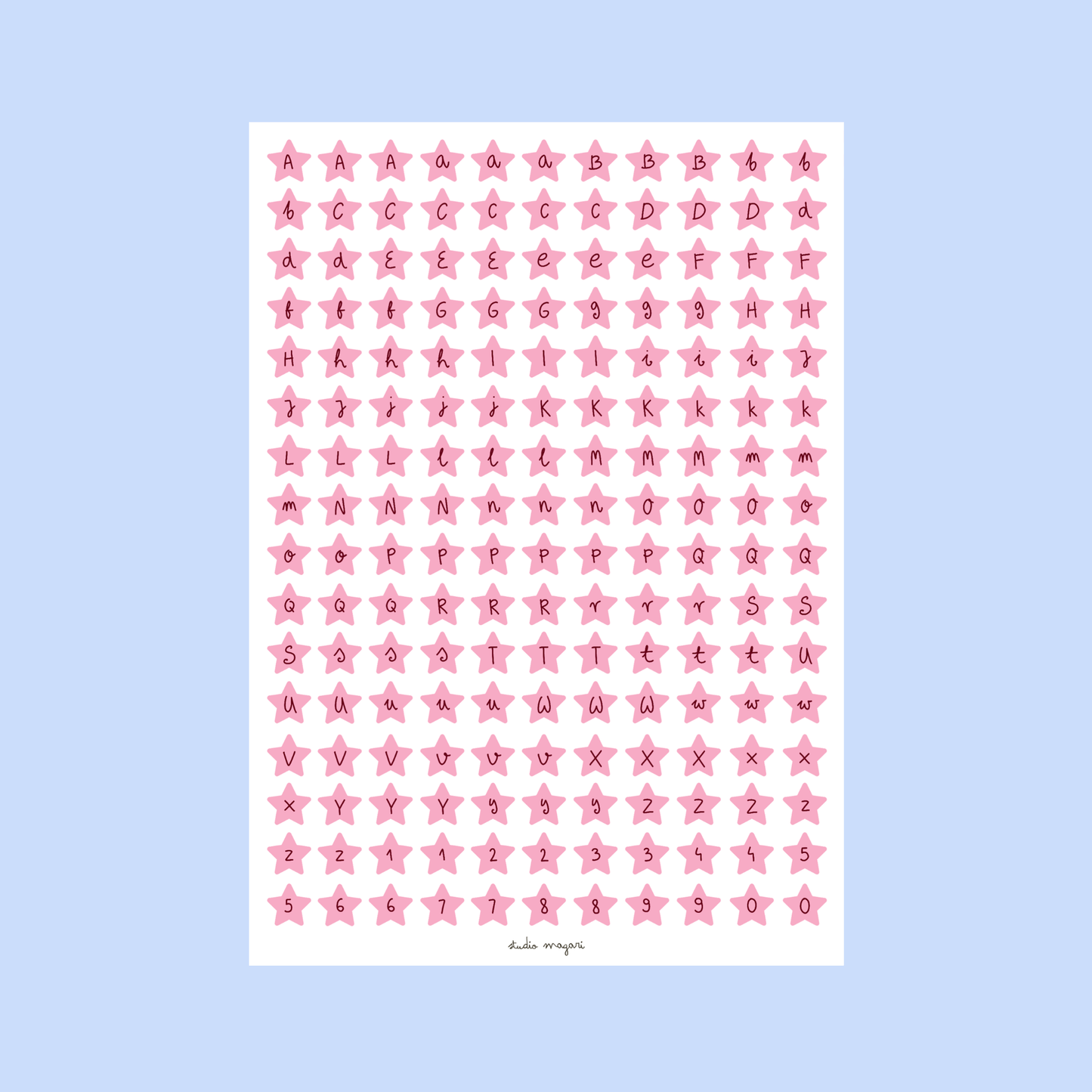 Planche de stickers - Alphabet Étoiles Roses