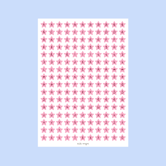 Planche de stickers - Alphabet Étoiles Roses