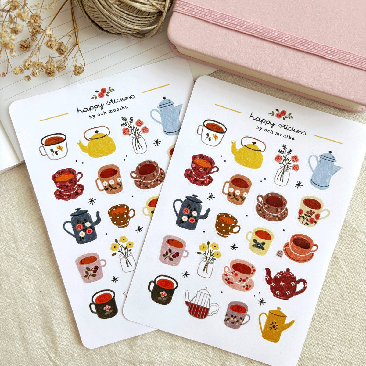 Planche de stickers - Petites tasses à thé