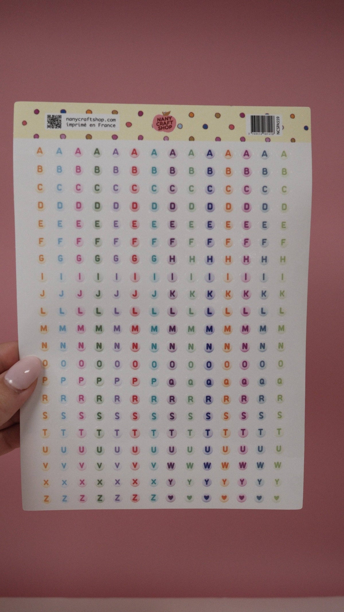 Planche de stickers - Alphabet Perles Multicolores