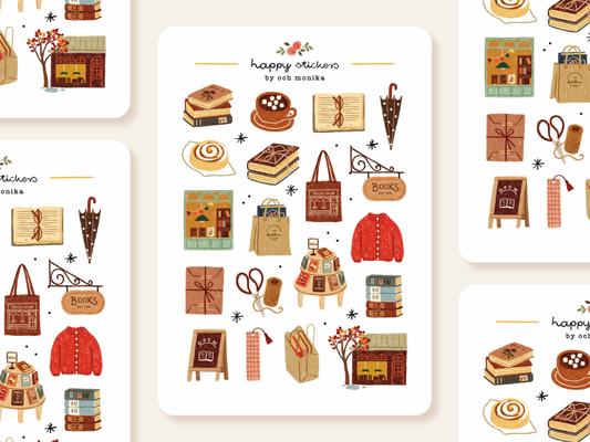 Planche de stickers - Librairie pluvieuse