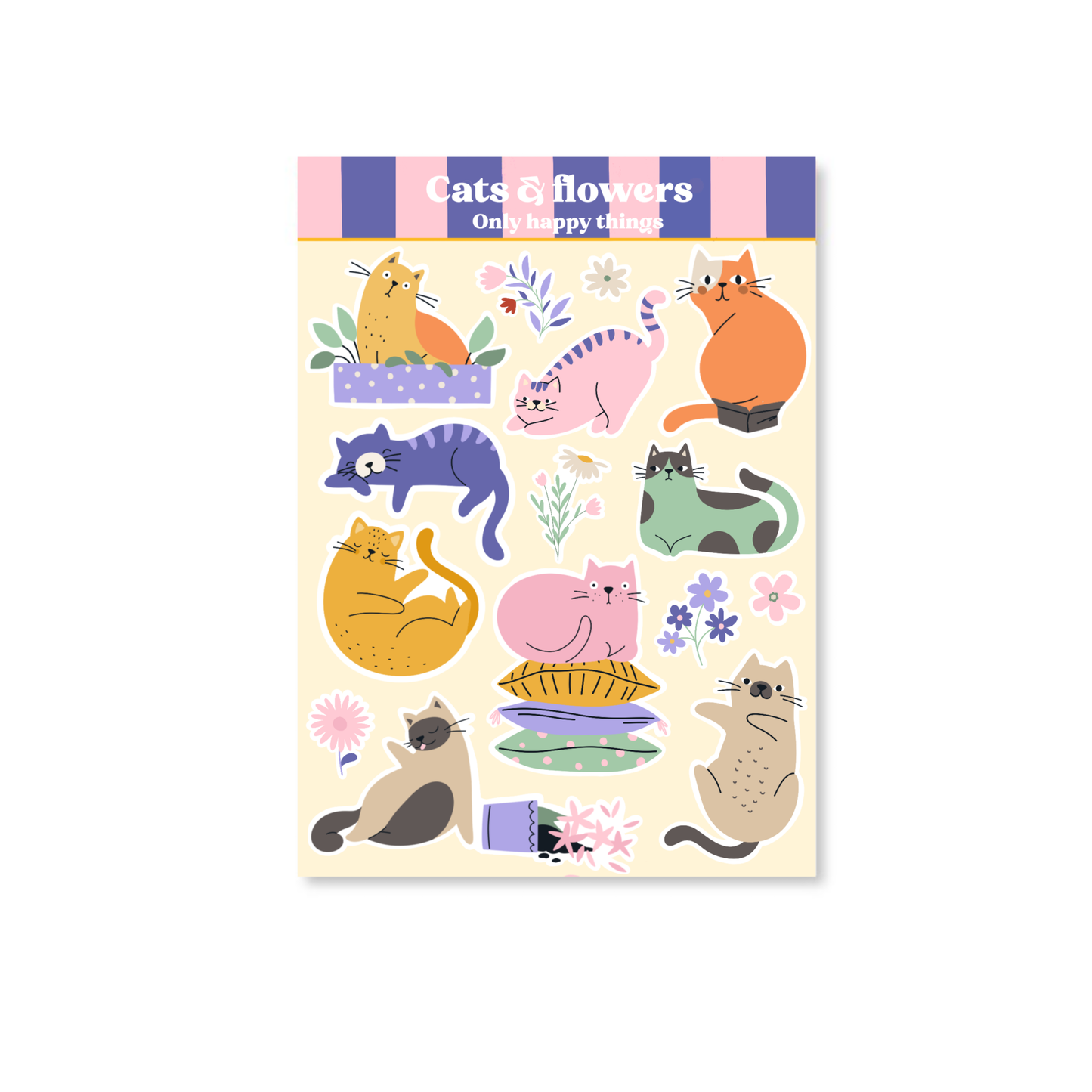 Planche de stickers - Chats et fleurs