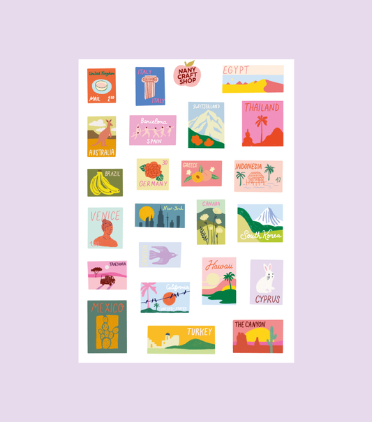 Planche de stickers - Timbres du monde