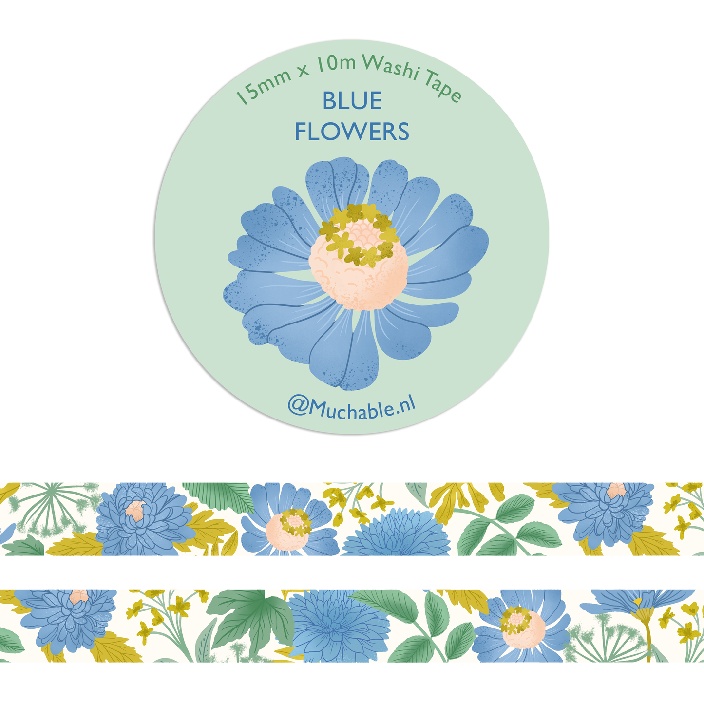 Washi Tape - Fleurs Bleues